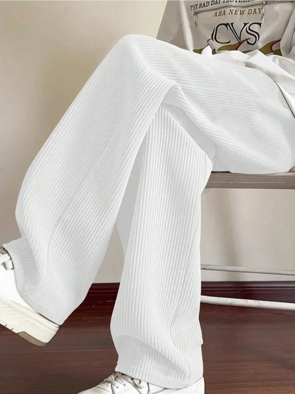 Mêr Pantolona Baggy Spî Bi Ribbed Ottoman û Qalibê Rehet 2