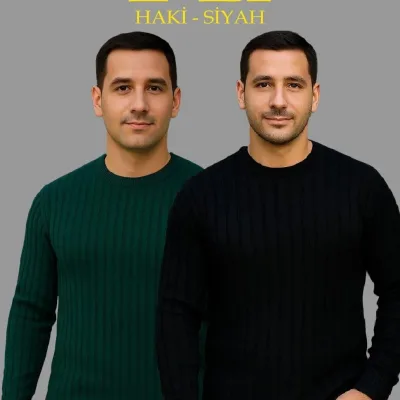 Masculin Negru Haki Set 2 Canelat Guler Bicicleta Gros Tricou Bumbac 1