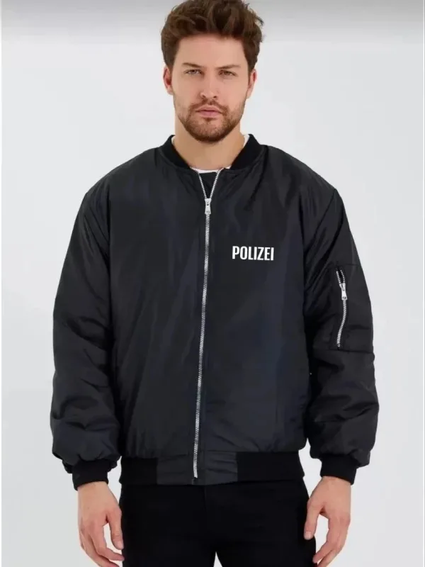 Pánská černá voděodolná bunda bomber, zipem, kapsami, prošívaná 1