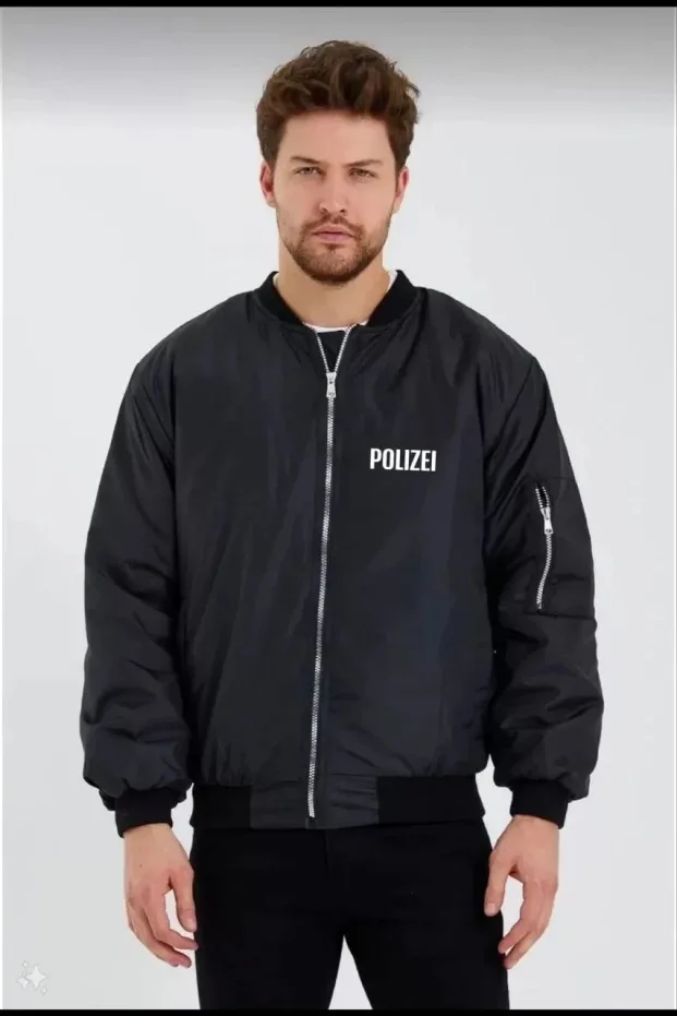 Pánska čierna vodoodpudivá bomber bunda na zips, s vreckami, prešívaná 1