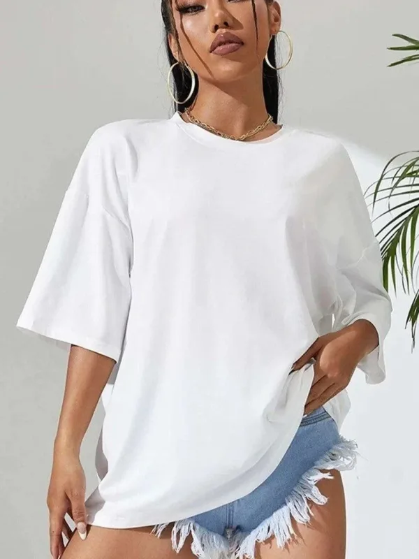 Dámské bílé oversized tričko s potiskem s krátkým rukávem 2