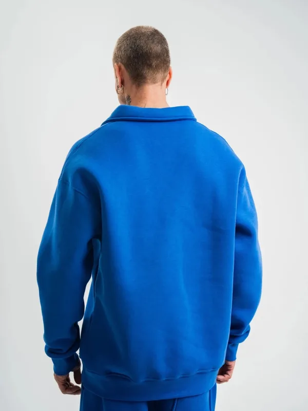 Kişi Göy Oversize 3 İplik Pambıqlı Açıq Yaxalı Sviter 6