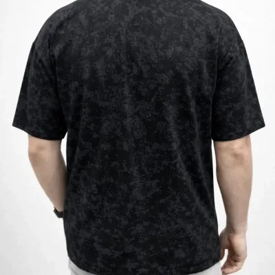 Nero Maschio Oversize Lavato Tessuto Morbido T-shirt 2