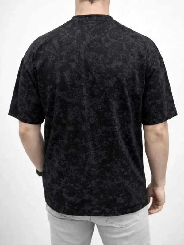 Nero Maschio Oversize Lavato Tessuto Morbido T-shirt 2