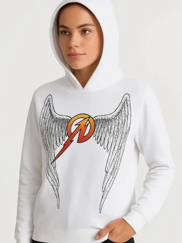 Men's White Hooded Front and Back Printed Two-Thread Sweatshirt 1
