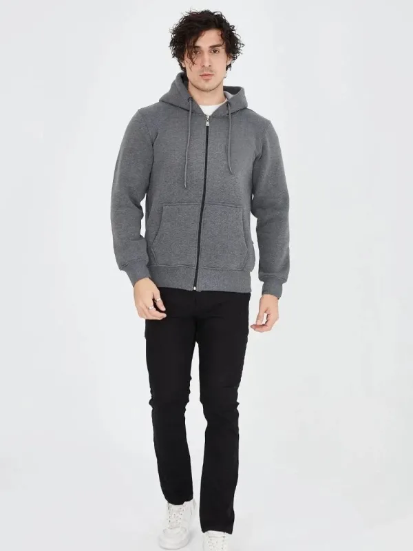 Mêr Dûman 3 Têl Pembû Hoodie Bi Zîp û Cêb 1
