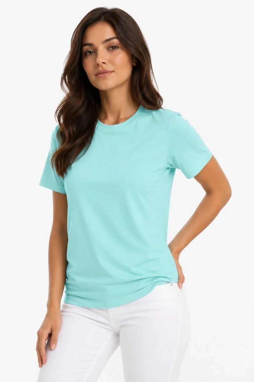 Dámske tyrkysové slim fit bicykel výstrih elastan basic tričko 1