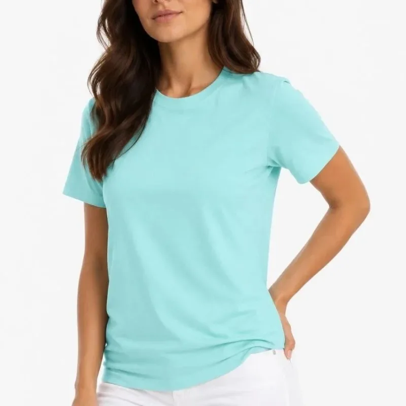 Femeie Turcoaz Slim Fit Gât Bicicletă Tricou Basic