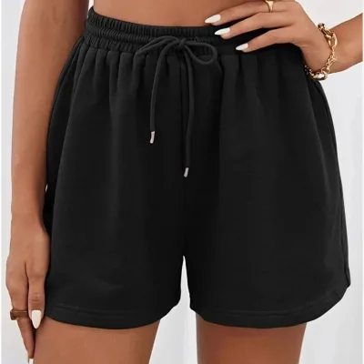 Women's Black Oversize Two-Thread Straight Cut Shorts 3