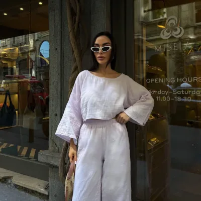 Pantalone i bluza Muslin set Bež 1