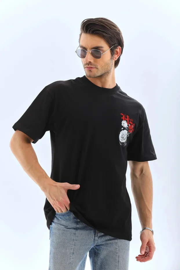Kişi Qara Oversize Velosiped Yaxalı Çap Köynək 3