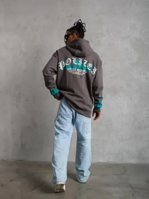 Men's Gray Flame Printed 3-Thread Cotton Hooded Sweatshirt