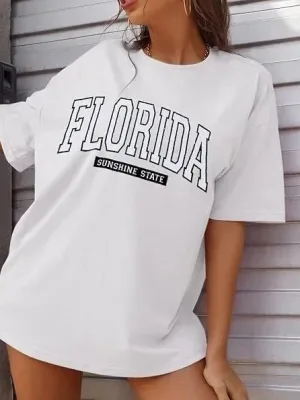 Dámské bílé tričko s kulatým výstřihem, potisk Florida, vzor