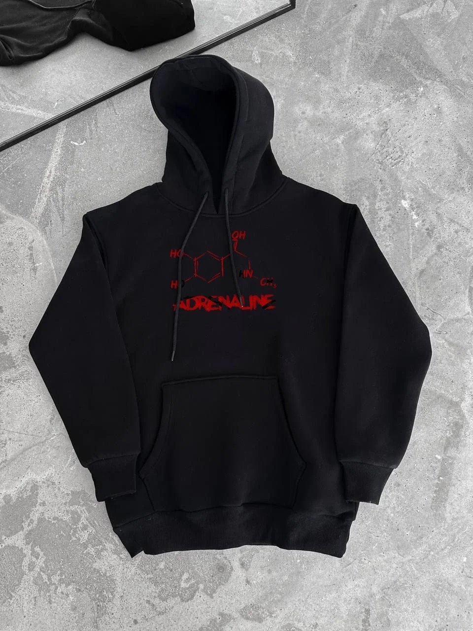 Damski Czarny Oversize Kaptur Kieszeń Nadruk 3-nitkowy Bawełniany Sweatshirt