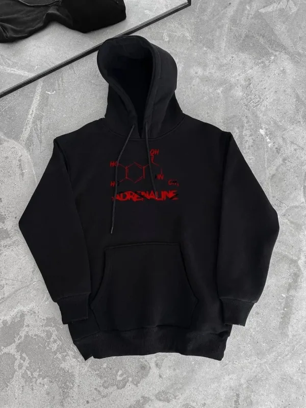 Dámský černý oversized bavlněný sweatshirt s kapucí, kapsami a potiskem, 3-nitný 1