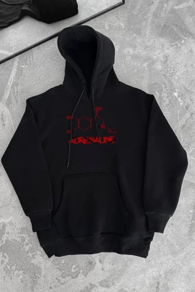 Jin Reş Oversize Kapşonlu Bêrîk Çapkirî 3 Têl Pembû Sweatshirt 1