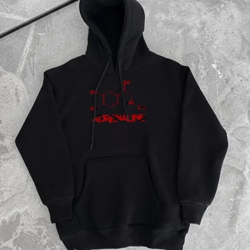 Dámský černý oversized bavlněný sweatshirt s kapucí, kapsami a potiskem, 3-nitný