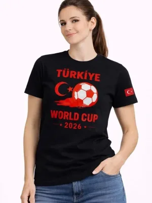 Dámské černé tričko s potiskem World Cup 2026, fotbalové téma