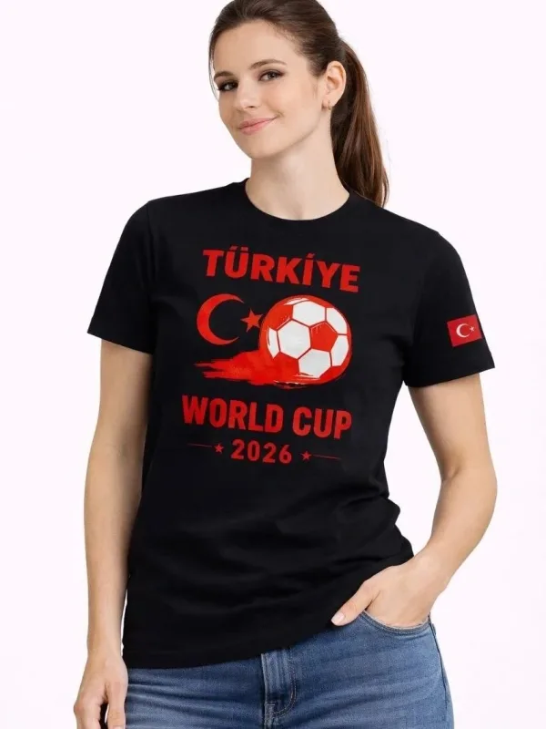 Dámské černé tričko s potiskem World Cup 2026, fotbalové téma 1