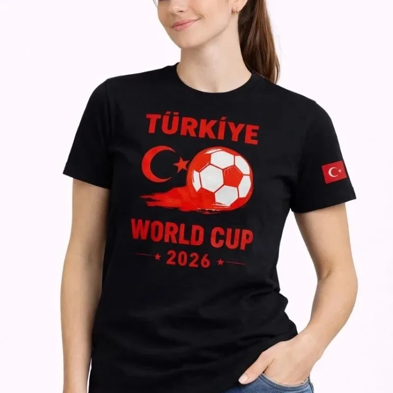 Dámské černé tričko s potiskem World Cup 2026, fotbalové téma