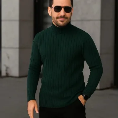Men's 3-Piece Set Ribbed Full Turtleneck Knit Sweater 3