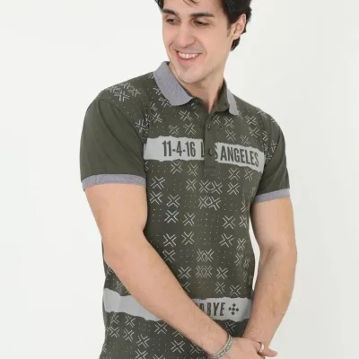 Pánské khaki slim fit potištěné polo tričko, krátký rukáv 4