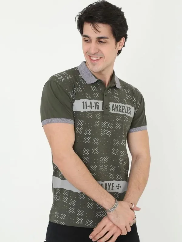 Pánské khaki slim fit potištěné polo tričko, krátký rukáv 4
