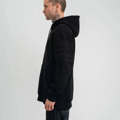 Pánský černý oversize 3-nitný bavlněný vyšívaná mikina s kapucí 4