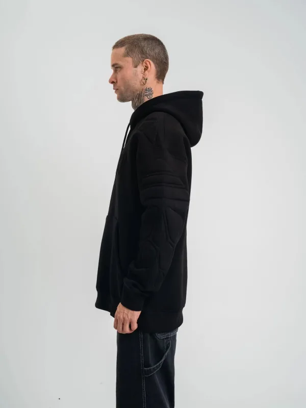Pánský černý oversize 3-nitný bavlněný vyšívaná mikina s kapucí 4