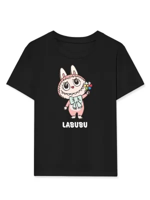 გოგონას შავი Labubu პრინტიანი Oversize მაისური