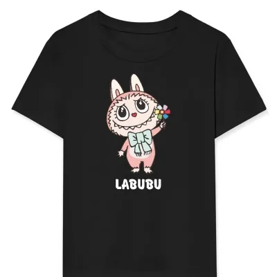 გოგონას შავი Labubu პრინტიანი Oversize მაისური 1