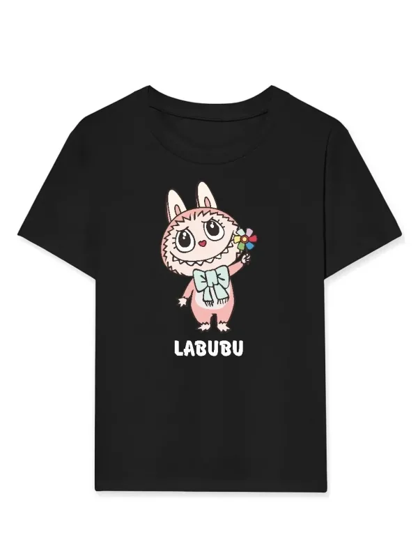 გოგონას შავი Labubu პრინტიანი Oversize მაისური 1