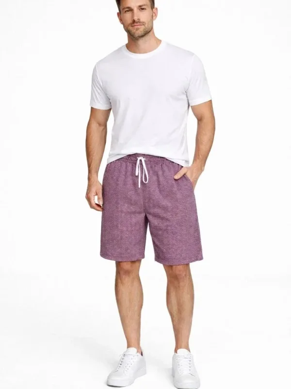 Men's Dusty Rose Gingham Elastic Waist Pockets Summer Shorts 1