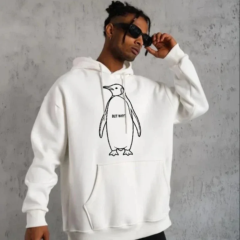Sweatshirtê Mêran ê Spî 3 Têl Pembû Kêşkêş Penguen Çapkirî