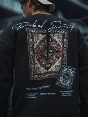 Sweatshirtê Mêran ê Reş 3 Têl Pembû Bi Stûyê Bisîkletê û Çapkirî