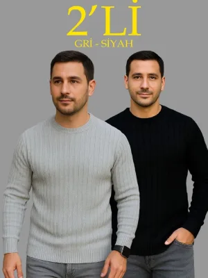 Машки 2-делен сет ребрест дебел памучен regular велосипед јака трико џемпер