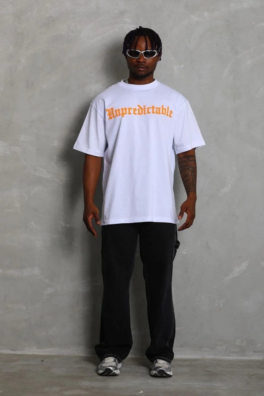 Men's White Oversized Bicycle Neck Printed T-Shirt 3