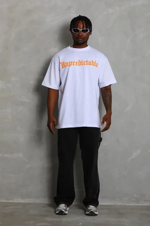 Bianco Maschio Oversize Collo Ciclista T-shirt Stampato 3