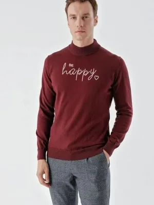 Bărbat Burgund Guler Înalt Jumătate Tricou Imprimat