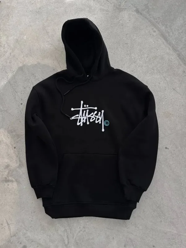 Women's Black Oversize Hoodie with Pocket Printed 3-Thread Cotton Sweatshirt 2