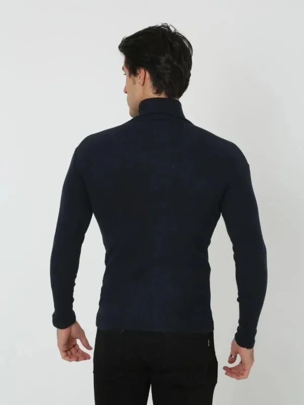 Pánské černé slim fit elastické žebrované rolák body 4