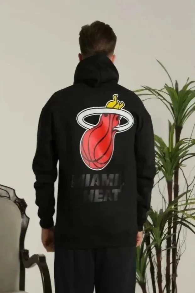 Mêr Reş Oversize 3 Têl Pembû Hoodie Çapkirî 1