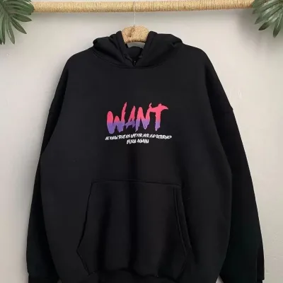 Dámsky čierny oversize kapucňový s vreckom potlačený bavlnený sweatshirt 3