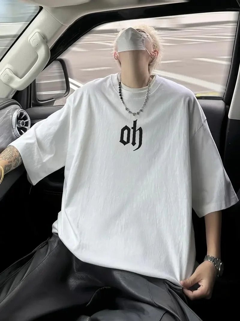 Men's White Oversize Bicycle Neck Printed Summer T-Shirt