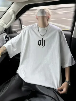 Машки бел oversize бицикли јака принт летна маица