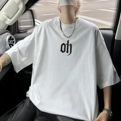 Машки бел oversize бицикли јака принт летна маица 1
