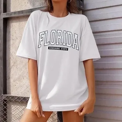 Dámské bílé tričko s kulatým výstřihem, potisk Florida, vzor 3