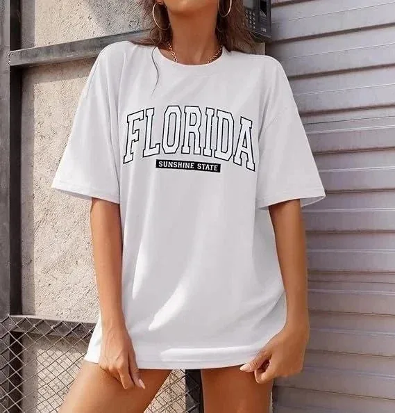 Dámské bílé tričko s kulatým výstřihem, potisk Florida, vzor 3