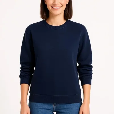 Women's Navy 3-Thread Cotton Crew Neck Sweatshirt 2