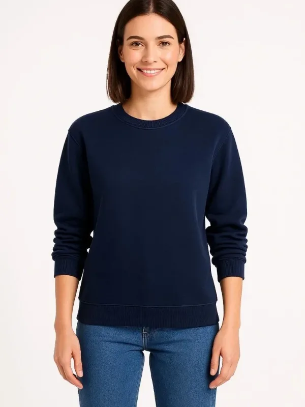 Women's Navy 3-Thread Cotton Crew Neck Sweatshirt 2